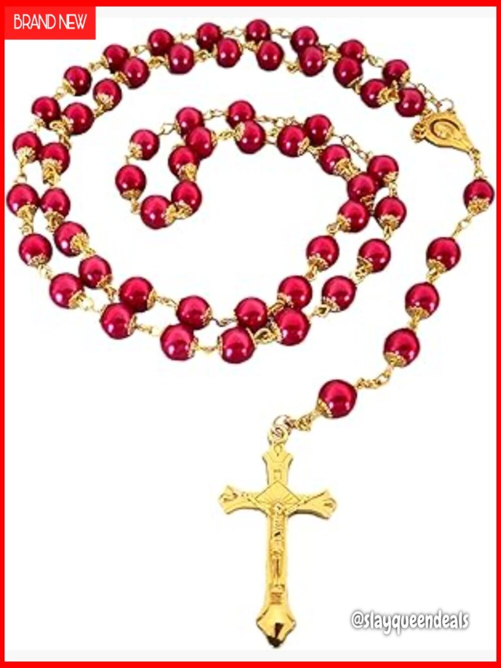 Catholic Rosary Necklace with Pearl Beads Crucifix Confirmation First Communion